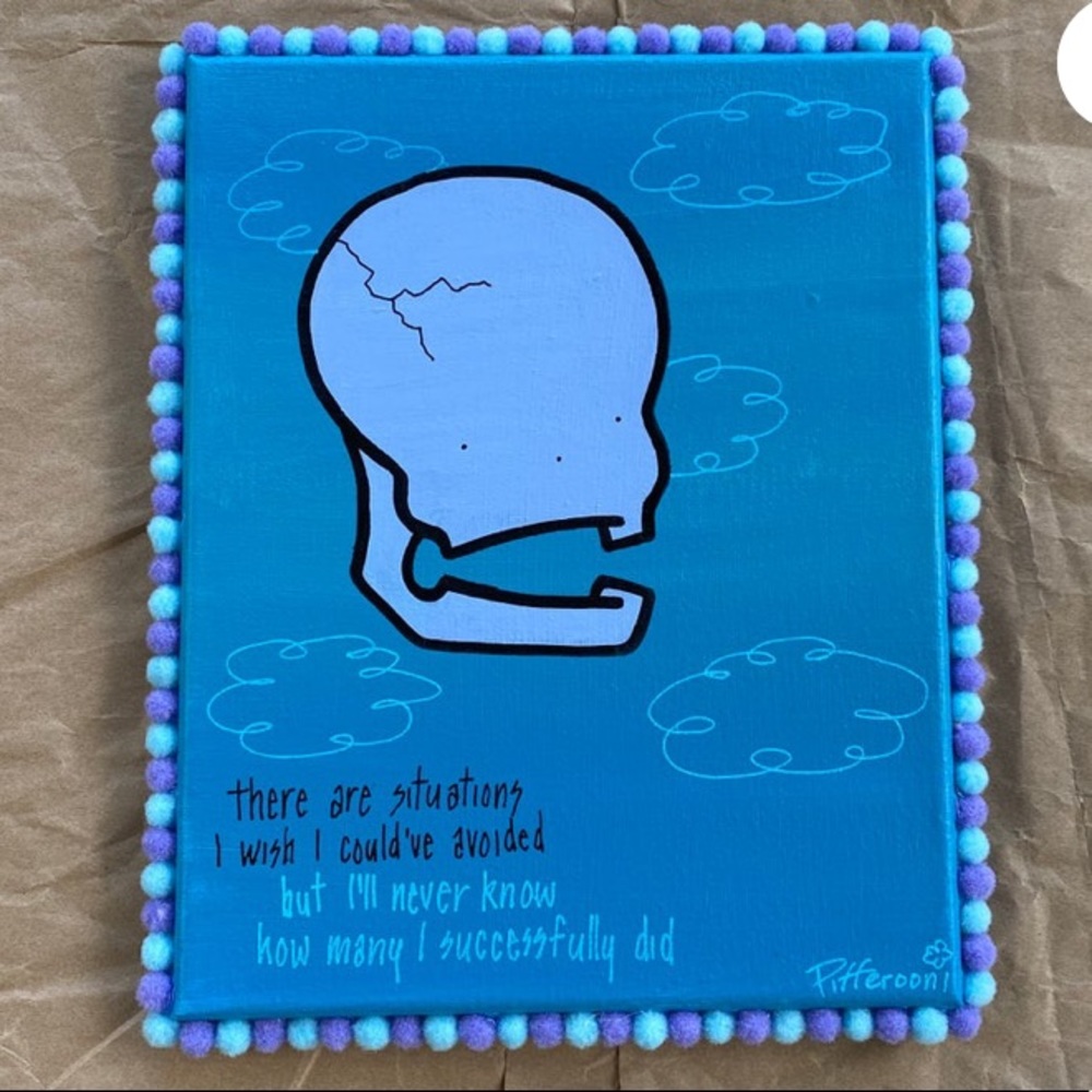 Original Avoidance Cute Skull Poetry Truism Painting
